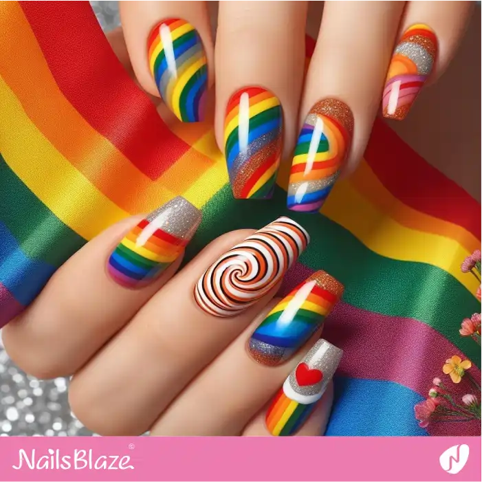 Rainbow Nails Swirl and Glitter Design | Pride | LGBTQIA2S+ Nails - NB2391